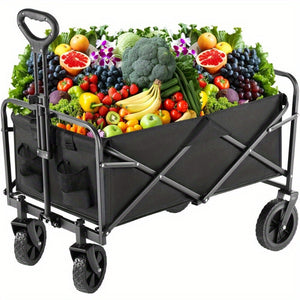 220Lbs Collapsible Beach Cart Folding Wagon Utility Shopping Cart Outdoor Garden Cart Black