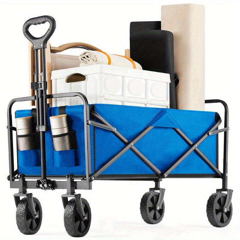 220Lbs Blue Rolling Folding & Rolling Collapsible Garden Cart Outdoor Camping Wagon Utility