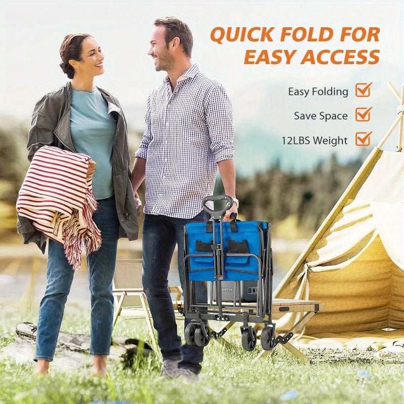 220Lbs Blue Rolling Folding & Rolling Collapsible Garden Cart Outdoor Camping Wagon Utility
