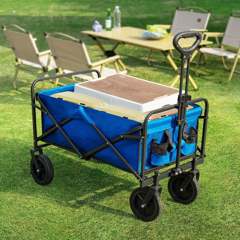 220Lbs Blue Rolling Folding & Rolling Collapsible Garden Cart Outdoor Camping Wagon Utility