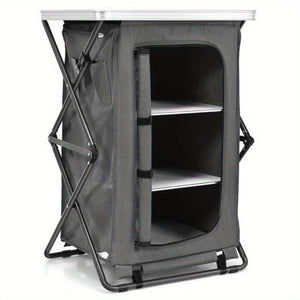 2 Tier Folding Camping Storage Cabinet with 3 Shelves, Carry Bag