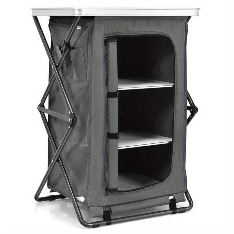 2 Tier Folding Camping Storage Cabinet with 3 Shelves, Carry Bag