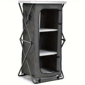 3 Tier Shelves Camping Storage Cabinet Cupboard Folding Portable w/ Carrying Bag