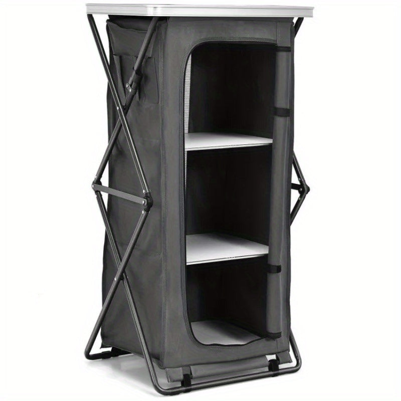 3 Tier Shelves Camping Storage Cabinet Cupboard Folding Portable w/ Carrying Bag