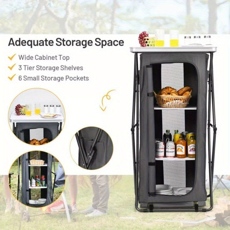 3 Tier Shelves Camping Storage Cabinet Cupboard Folding Portable w/ Carrying Bag