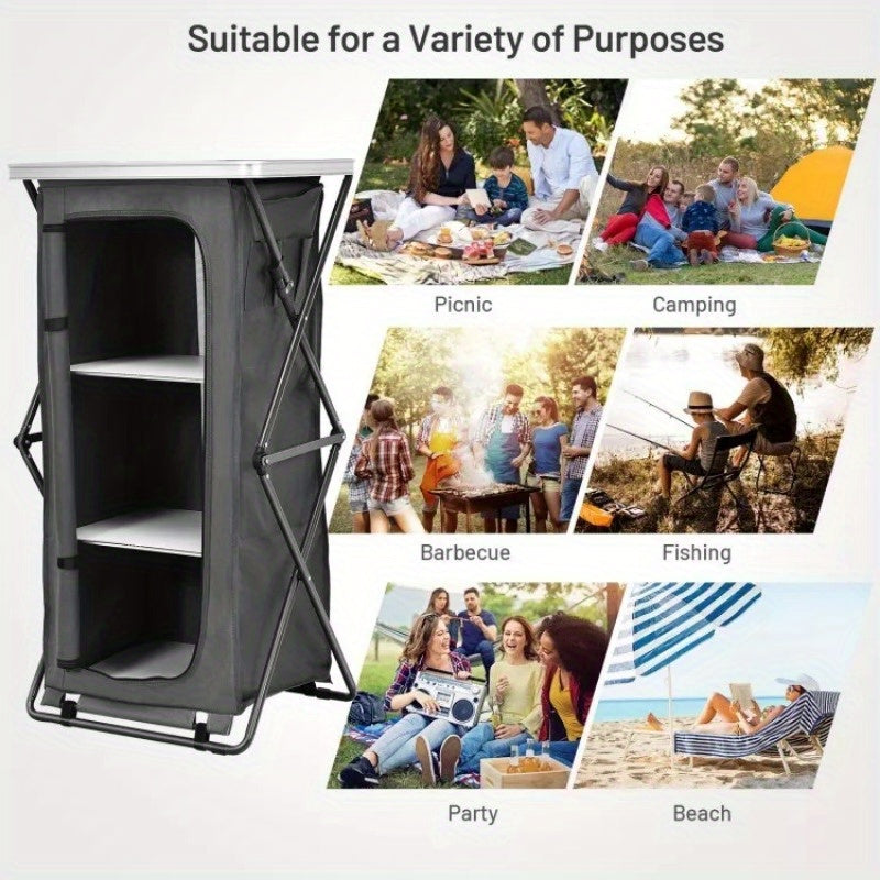 3 Tier Shelves Camping Storage Cabinet Cupboard Folding Portable w/ Carrying Bag