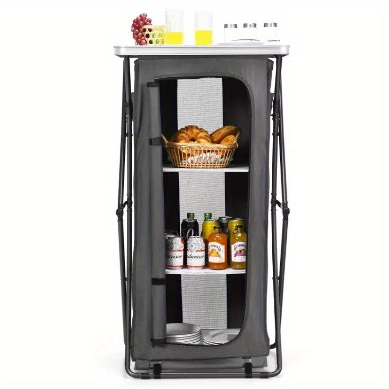 3 Tier Shelves Camping Storage Cabinet Cupboard Folding Portable w/ Carrying Bag