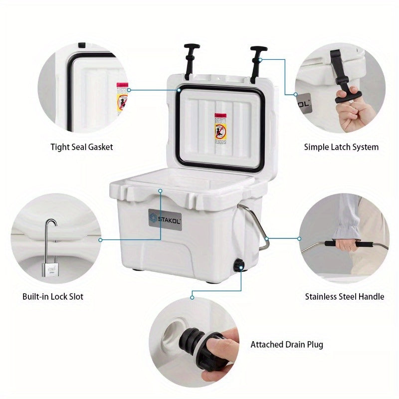 16 Quart Cooler Portable Ice Chest Leak-Proof 24 Cans Ice Box for Camping White