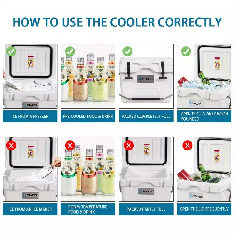 16 Quart Cooler Portable Ice Chest Leak-Proof 24 Cans Ice Box for Camping White