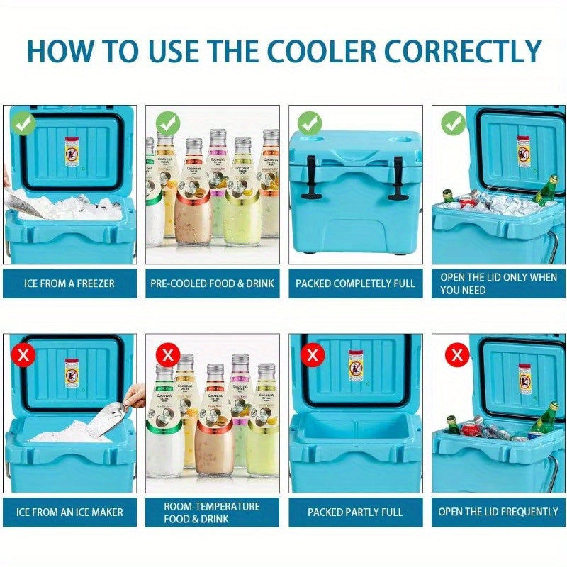 16 Quart Cooler Portable Ice Chest Leak-Proof 24 Cans Ice Box for Camping - Blue