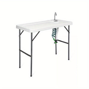 White Folding Cleaning Sink Faucet Cutting Camping Table with Sprayer