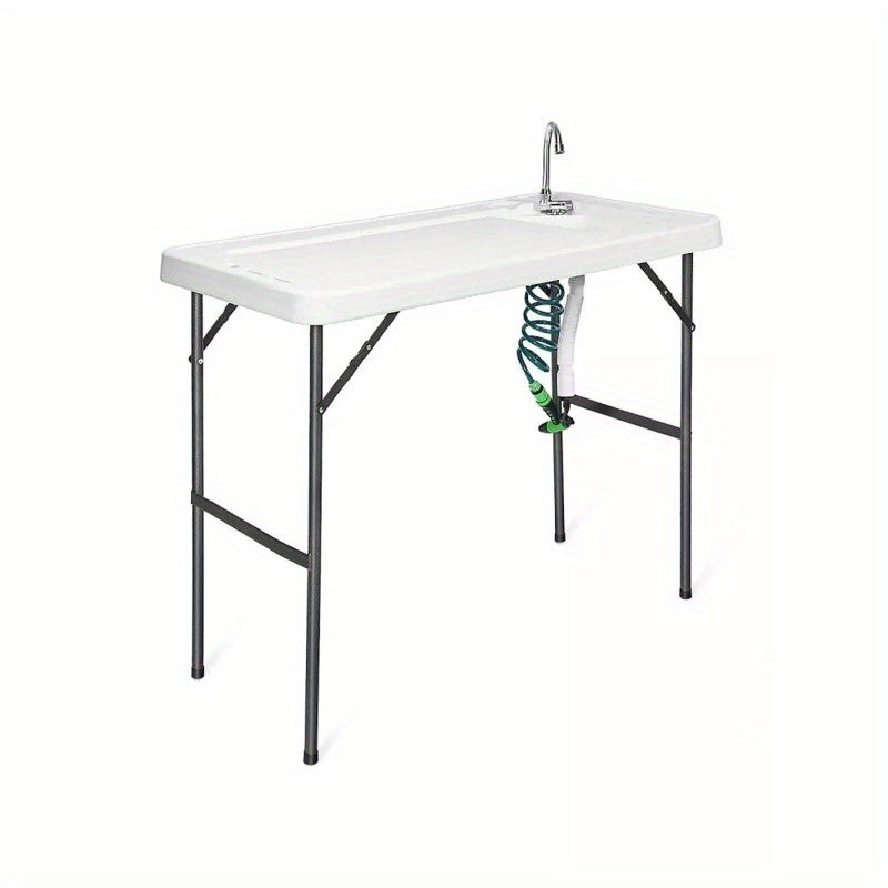 White Folding Cleaning Sink Faucet Cutting Camping Table with Sprayer