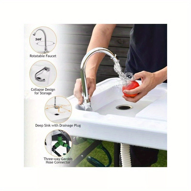 White Folding Cleaning Sink Faucet Cutting Camping Table with Sprayer