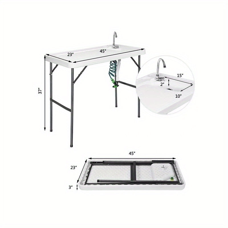 White Folding Cleaning Sink Faucet Cutting Camping Table with Sprayer