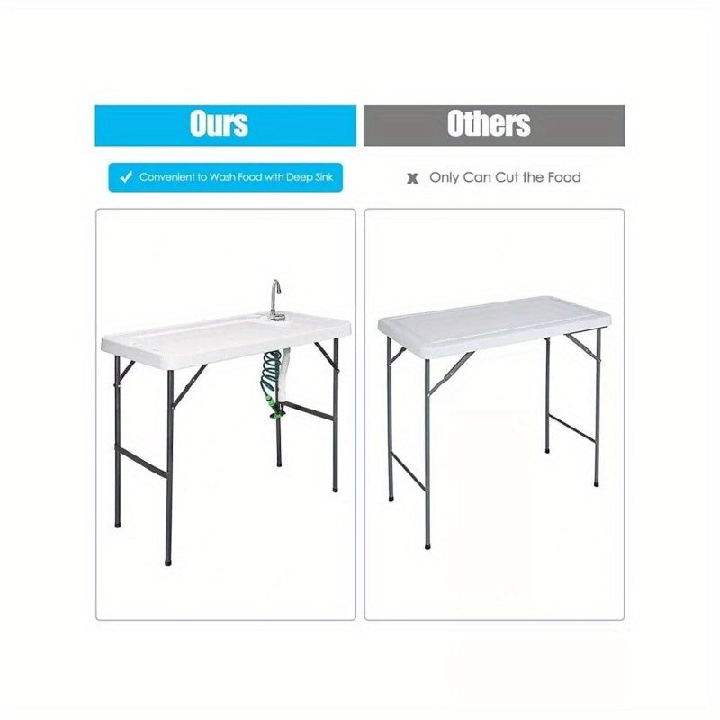 White Folding Cleaning Sink Faucet Cutting Camping Table with Sprayer