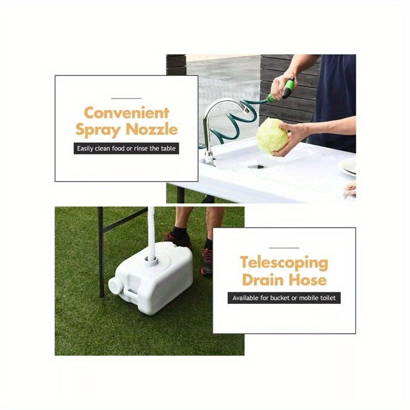 White Folding Cleaning Sink Faucet Cutting Camping Table with Sprayer