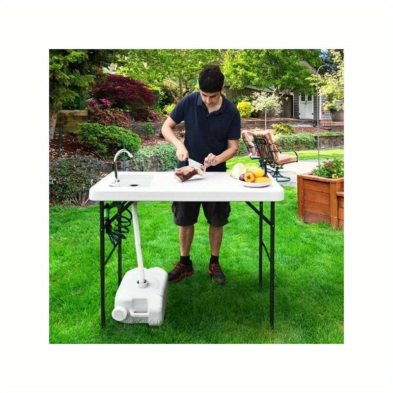 White Folding Cleaning Sink Faucet Cutting Camping Table with Sprayer