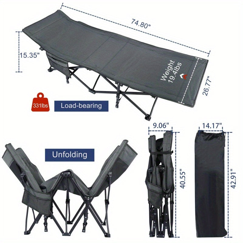 331LBS Capacity Extra Wide Folding Camping Cot Bed - Spacious, Heavy Duty, Portable, Waterproof, Breathable, Foldable Outdoor Sleeping Bed for Adults, Travel, Beach, and Camping Adventures