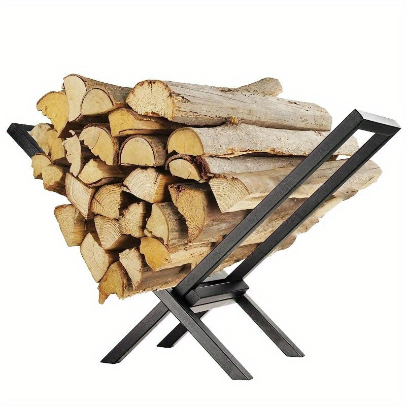 220LBS Steel Firewood Log Rack - X-Shape Lumber Storage Holder for Fireplace & Firepit