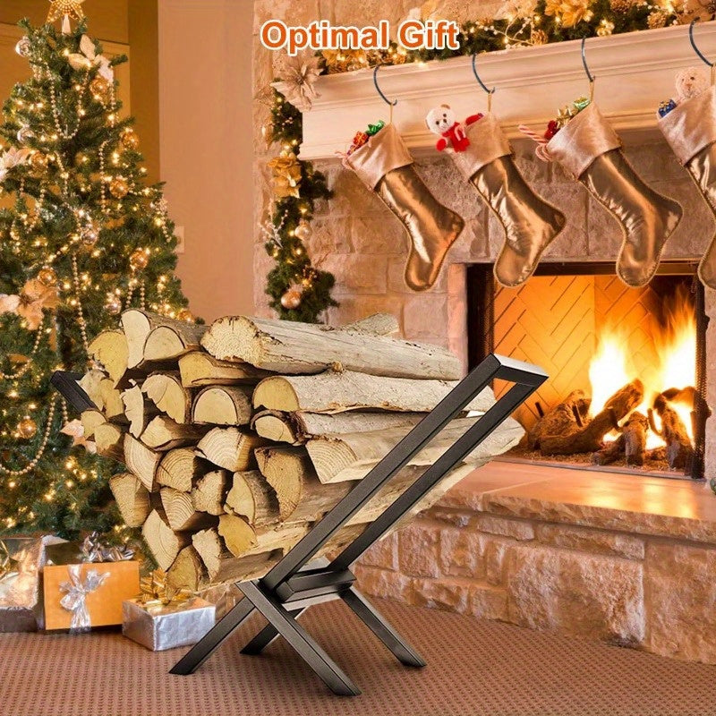 220LBS Steel Firewood Log Rack - X-Shape Lumber Storage Holder for Fireplace & Firepit