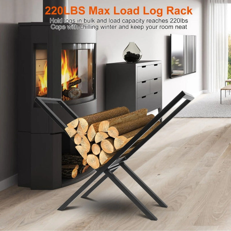 220LBS Steel Firewood Log Rack - X-Shape Lumber Storage Holder for Fireplace & Firepit