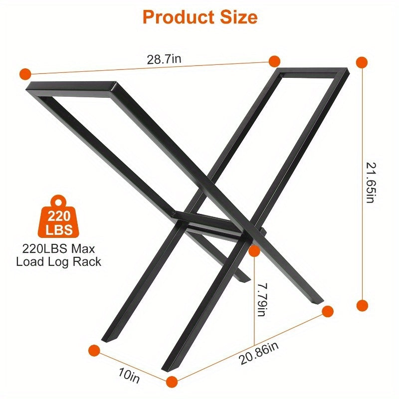 220LBS Steel Firewood Log Rack - X-Shape Lumber Storage Holder for Fireplace & Firepit