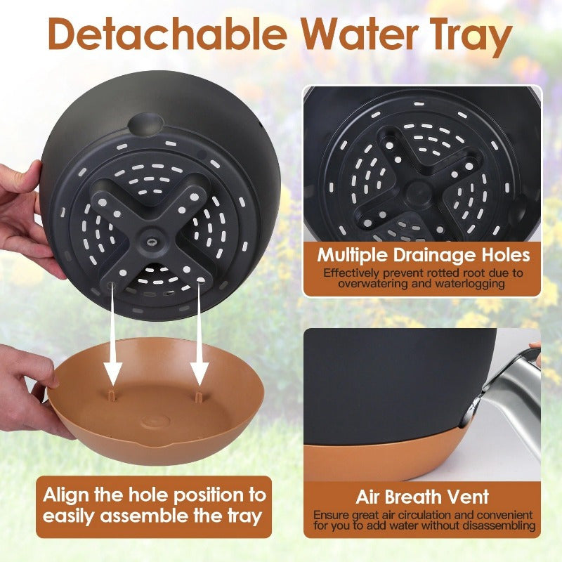 4Pcs 9.64in Hanging Planters with Drainage Holes & Removable Self-Watering Tray - Plastic Flower Pots for Indoor/Outdoor Herb, Ivy, Fern