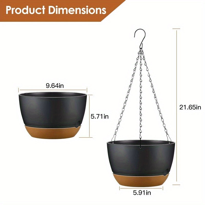 4Pcs 9.64in Hanging Planters with Drainage Holes & Removable Self-Watering Tray - Plastic Flower Pots for Indoor/Outdoor Herb, Ivy, Fern