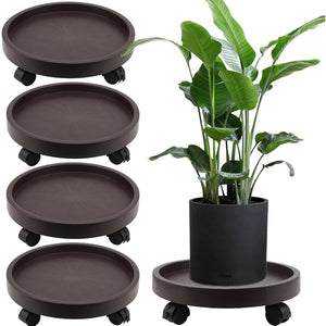 8-piece set of 11.42-inch circular plant rack with 4 lockable wheels, heavy-duty rolled plant rack with large capacity, 11.42-inch indoor and outdoor flowerpot wheel flowerpot tray cart, brown