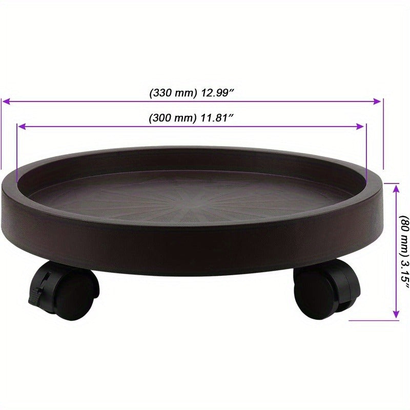 8-piece set of 11.42-inch circular plant rack with 4 lockable wheels, heavy-duty rolled plant rack with large capacity, 11.42-inch indoor and outdoor flowerpot wheel flowerpot tray cart, brown