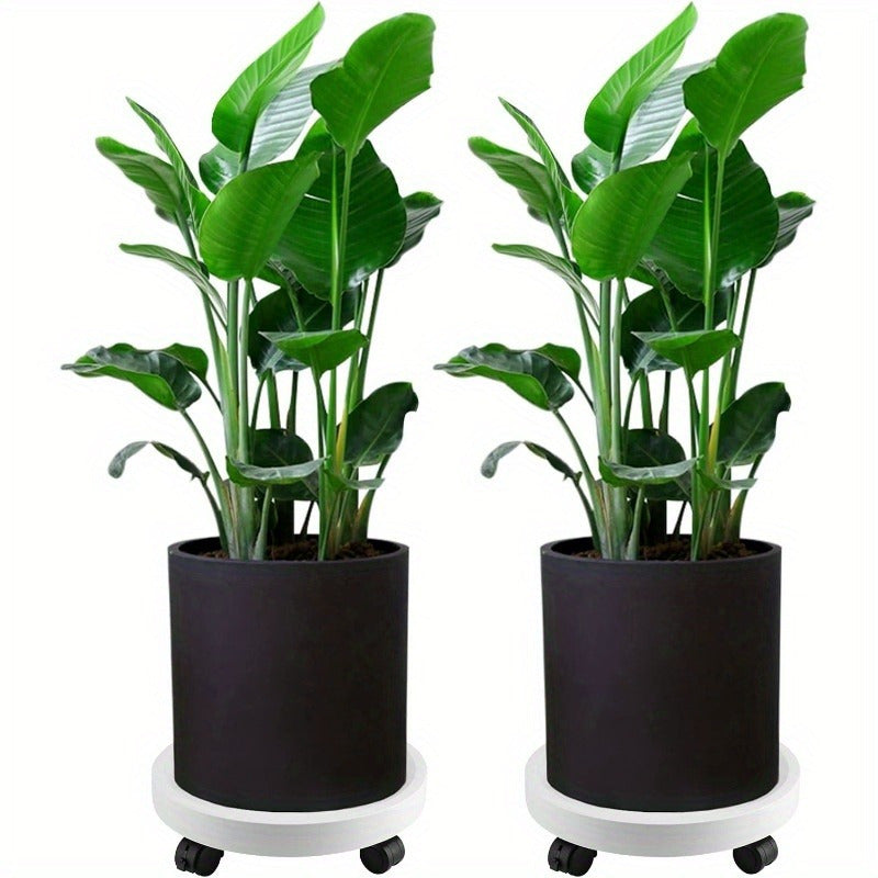 8-piece set of 11.42-inch circular plant rack with 4 lockable wheels, heavy-duty rolled plant rack with large capacity, 11.42-inch indoor and outdoor flowerpot wheel flowerpot tray cart, brown