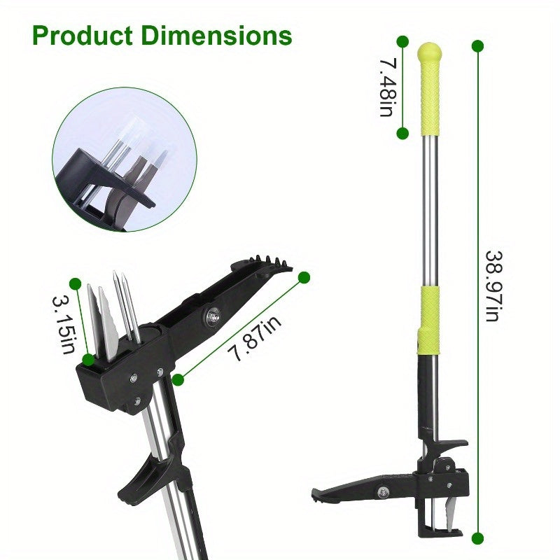 38.97in Aluminum Stand-Up Weed Puller - Manual Weeder Tool with 4 Claws, No Bending or Kneeling Needed for Lawn & Garden