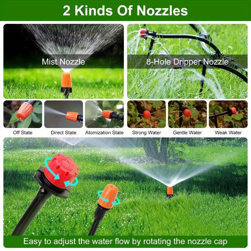 Automatic Drip Irrigation Kit - Garden Watering System for Greenhouse, Flower Bed, Patio, and Lawn