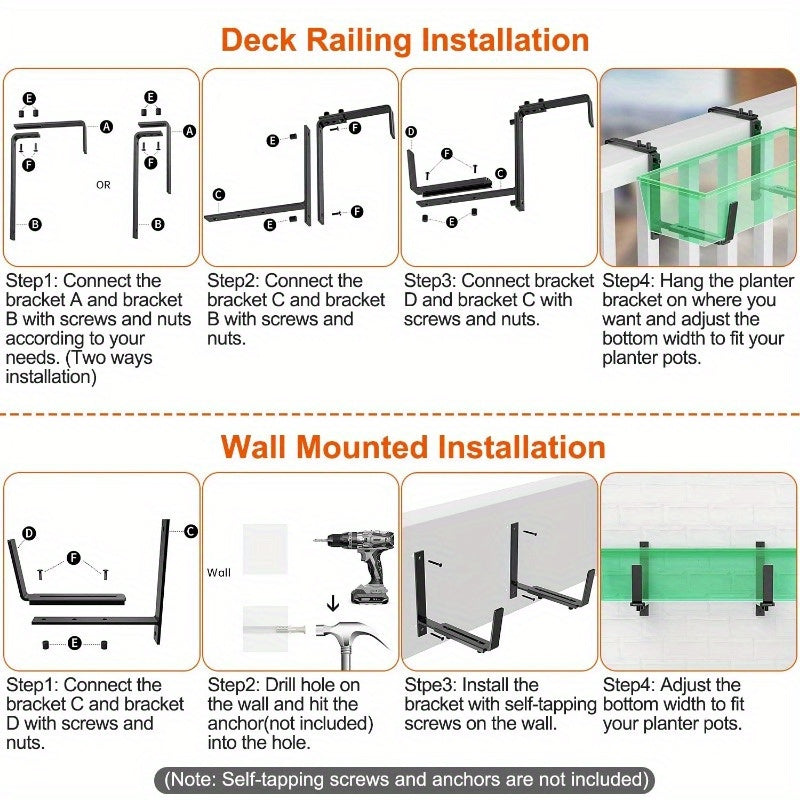 4Pcs Adjustable Planter Box Brackets - No-Drill Flower Box Holders & Railing Mounts for Windowsills, Fences, and Balconies