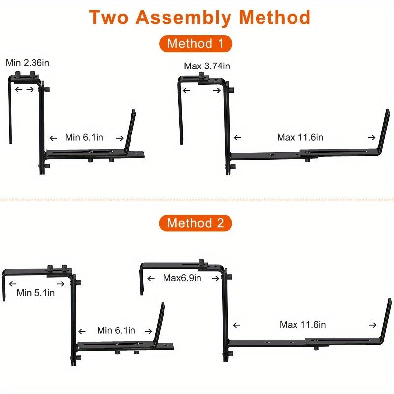 4Pcs Adjustable Planter Box Brackets - No-Drill Flower Box Holders & Railing Mounts for Windowsills, Fences, and Balconies
