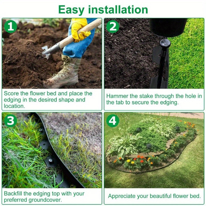 No-Dig Landscape Edging Kit - 32.8FT Plastic Garden Border with 30 Stakes, 2in Tall Edging for Lawn, Yard, and Flower Beds