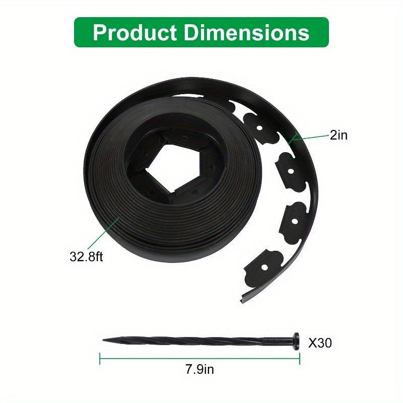 No-Dig Landscape Edging Kit - 32.8FT Plastic Garden Border with 30 Stakes, 2in Tall Edging for Lawn, Yard, and Flower Beds