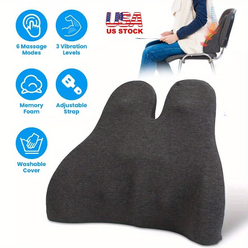Lumbar Support Pillow For Office Chair Car Seat Home Dining Chair Soft Memory Foam Back Support Cushion With Vibration Washable Cover Elastic Strap Back Pain Relief