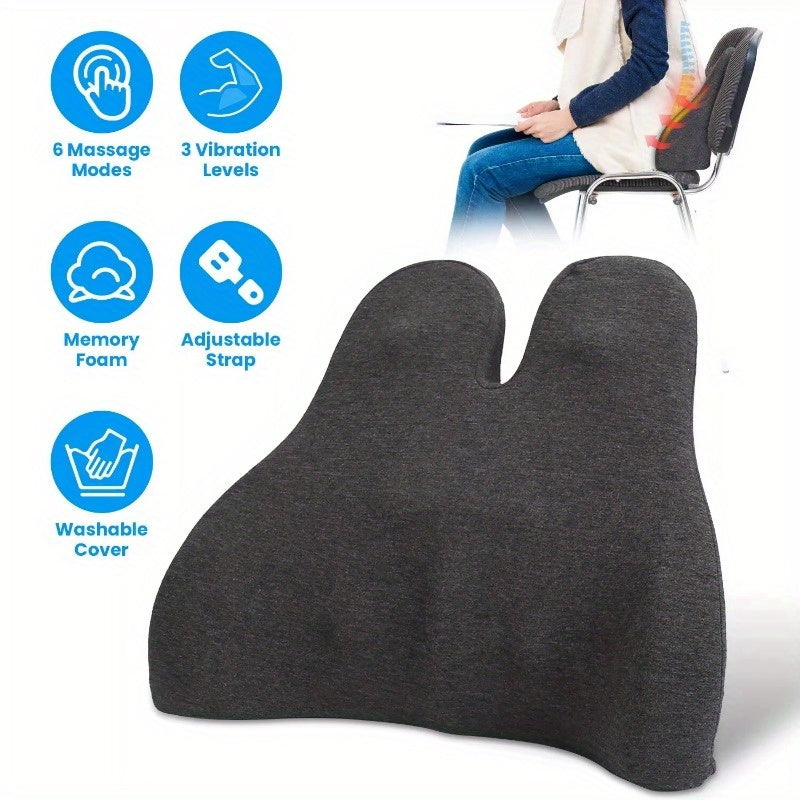 Lumbar Support Pillow For Office Chair Car Seat Home Dining Chair Soft Memory Foam Back Support Cushion With Vibration Washable Cover Elastic Strap Back Pain Relief