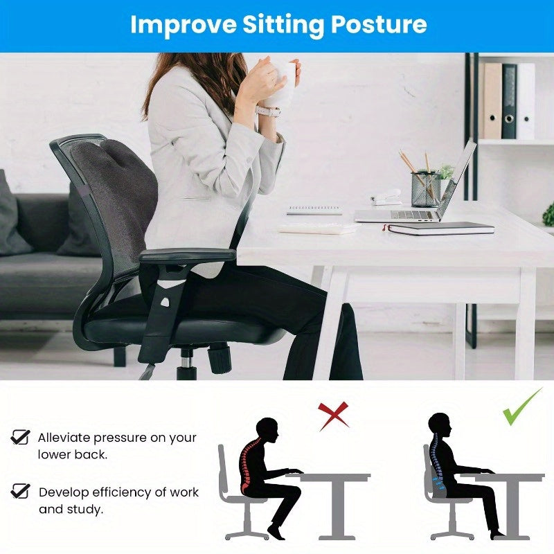 Lumbar Support Pillow For Office Chair Car Seat Home Dining Chair Soft Memory Foam Back Support Cushion With Vibration Washable Cover Elastic Strap Back Pain Relief