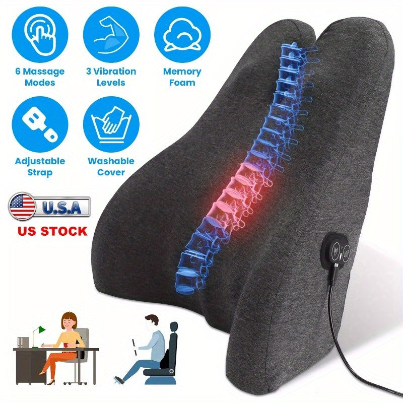 Lumbar Support Pillow For Office Chair Car Seat Home Dining Chair Soft Memory Foam Back Support Cushion With Vibration Washable Cover Elastic Strap Back Pain Relief
