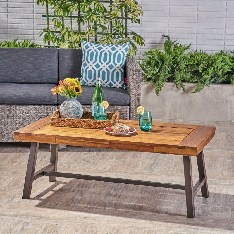 Carlisle Outdoor Acacia Wood Coffee Table By Christopher Sandblast Finish + Rust