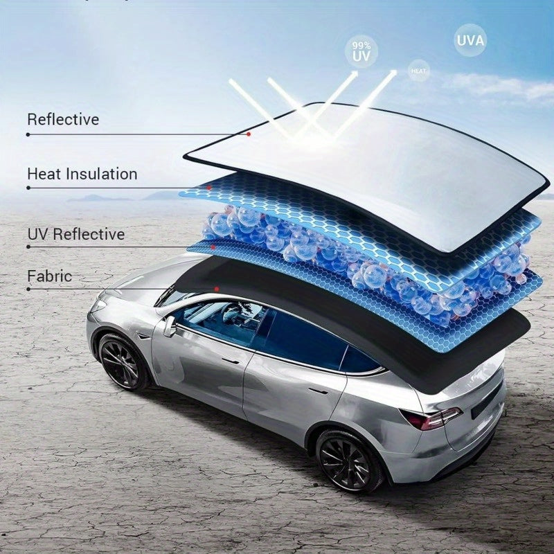Model Y Glass Roof Sunshade with Storage Bag Sunroof Blocking Heat Cover Top Window Sun Protection for Model Y Interior Accessories Black