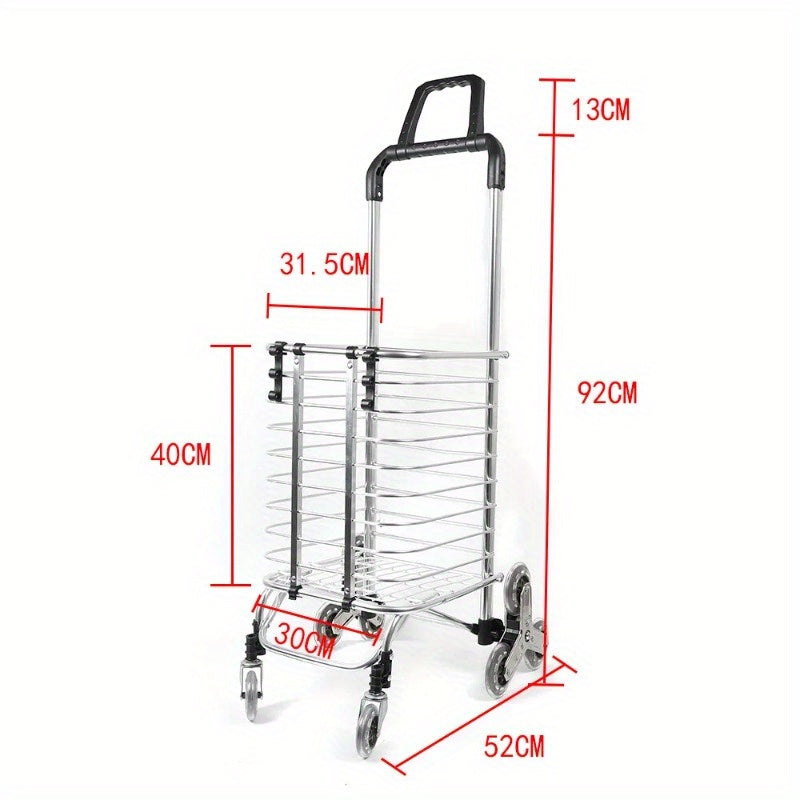 Grocery Laundry Utility Foldable Shopping Cart Trolley, Aluminum Alloy 8-Wheel Stair Climbing, Load Capacity 35L