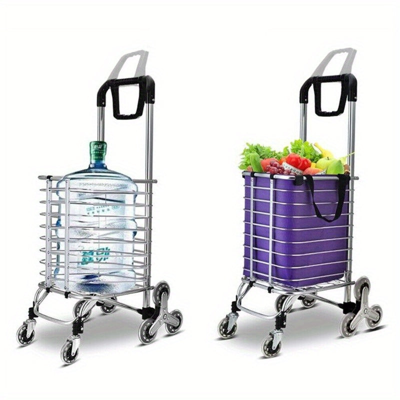 Grocery Laundry Utility Foldable Shopping Cart Trolley, Aluminum Alloy 8-Wheel Stair Climbing, Load Capacity 35L