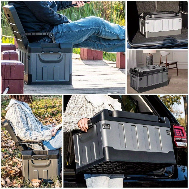 Trunk Organizer with Lid for Car, Seatable Camping Organizer with Bag, Multifunctional Collapsible Camping Storage Box for Outdoor Picnic, Car, Clothes, (Black)