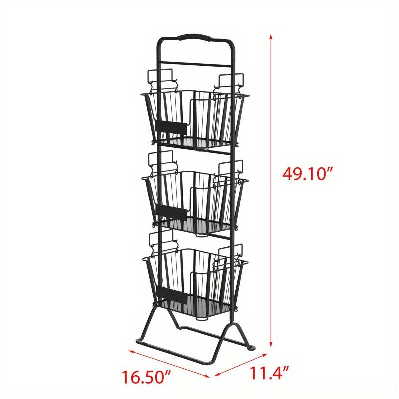 3-Tier Metal Wire Storage Basket Stand with Removable Baskets – Black