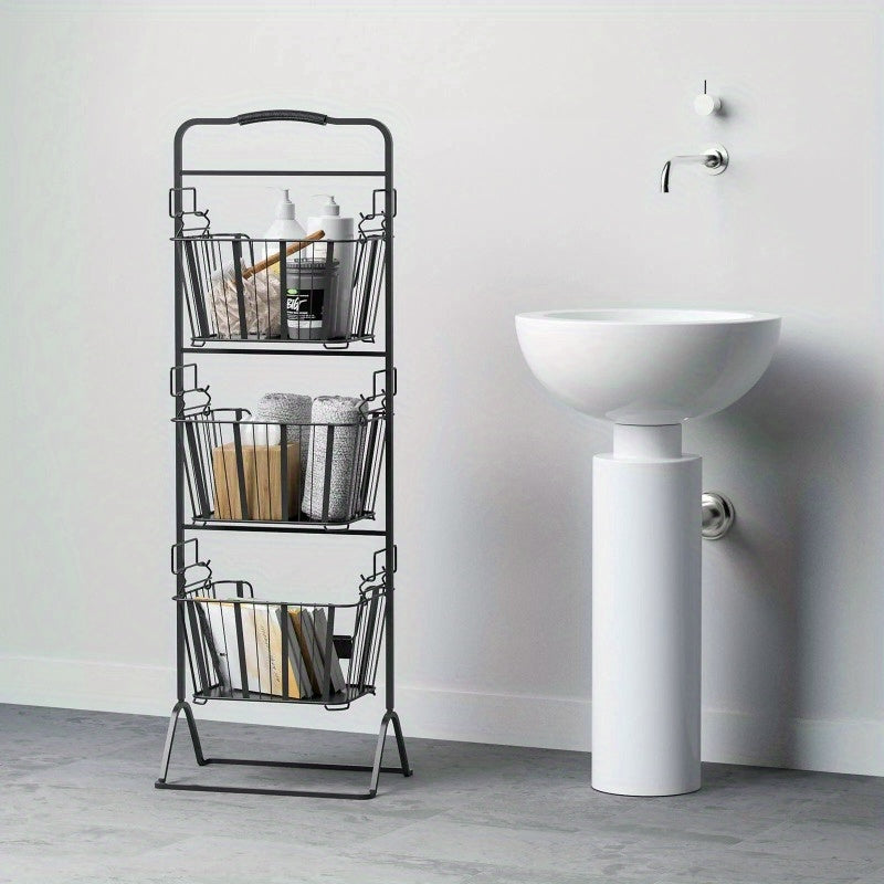 3-Tier Metal Wire Storage Basket Stand with Removable Baskets – Black