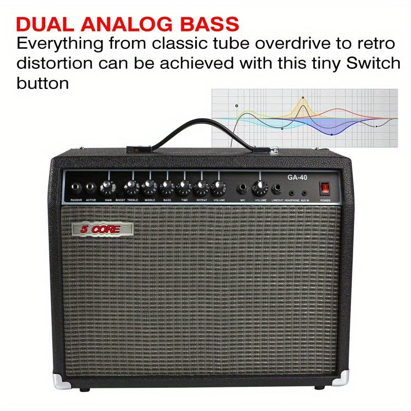 5 Core Guitar Amp 40W Amplifier For Electric Bass Acoustic Practice Amp Small Portable Mini Amplificador Para Bajo with Built in Effects - GA 40 BLK
