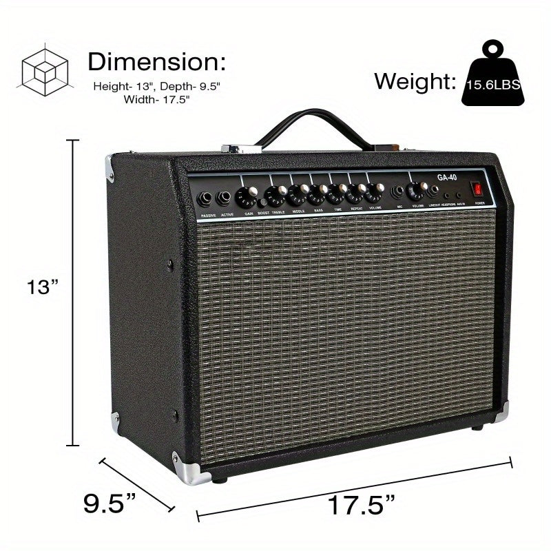 5 Core Guitar Amp 40W Amplifier For Electric Bass Acoustic Practice Amp Small Portable Mini Amplificador Para Bajo with Built in Effects - GA 40 BLK